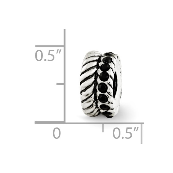 Sterling Silver Reflections Black Crystal and Textured Bead