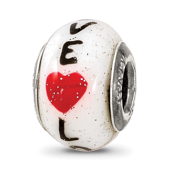 Sterling Silver Reflections Love w/Hearts Italian Glass Bead
