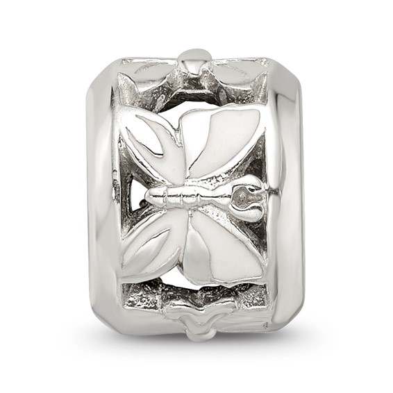 Sterling Silver Reflections White Enameled Butterfly Bead