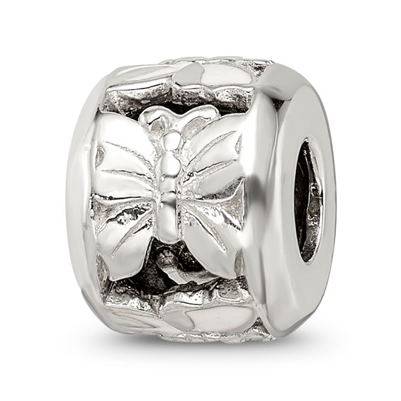 Sterling Silver Reflections White Enameled Butterfly Bead