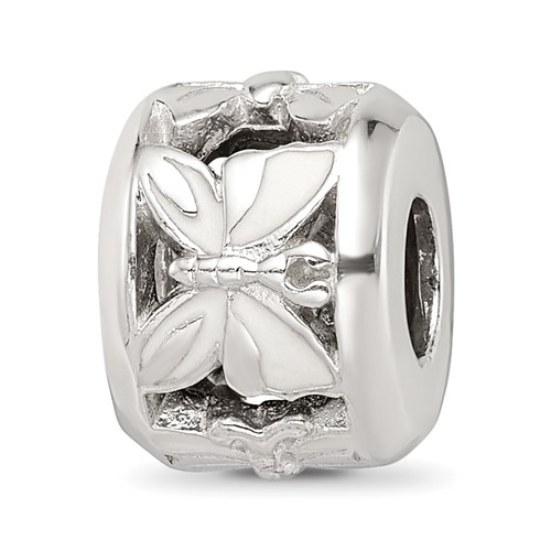 Sterling Silver Reflections White Enameled Butterfly Bead