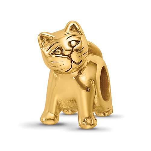 Sterling Silver Gold-plated Reflections Cat Bead
