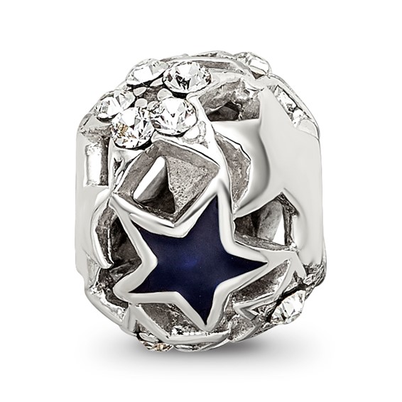 Sterling Silver Reflections Crystal and Enameled Stars Bead