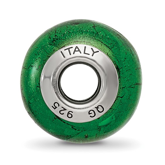 Sterling Silver Reflections Green Italian Murano Glass Bead