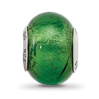 Sterling Silver Reflections Green Italian Murano Glass Bead view 5