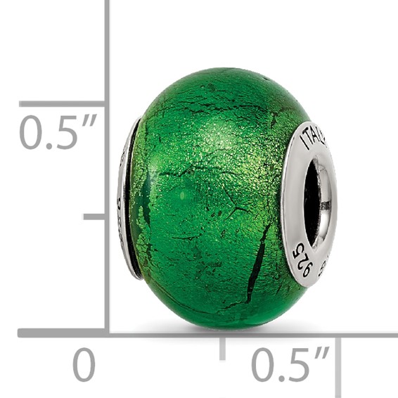 Sterling Silver Reflections Green Italian Murano Glass Bead