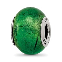 Sterling Silver Reflections Green Italian Murano Glass Bead view 1