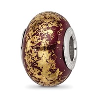 Sterling Silver Reflections Brown W Gold Foil Ceramic Bead view 1