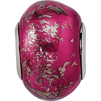 Sterling Silver Reflections Dark Pink with Platinum Foil Ceramic Bead view 3