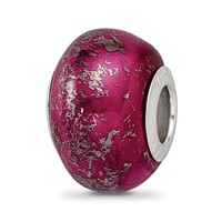Sterling Silver Reflections Dark Pink with Platinum Foil Ceramic Bead view 1