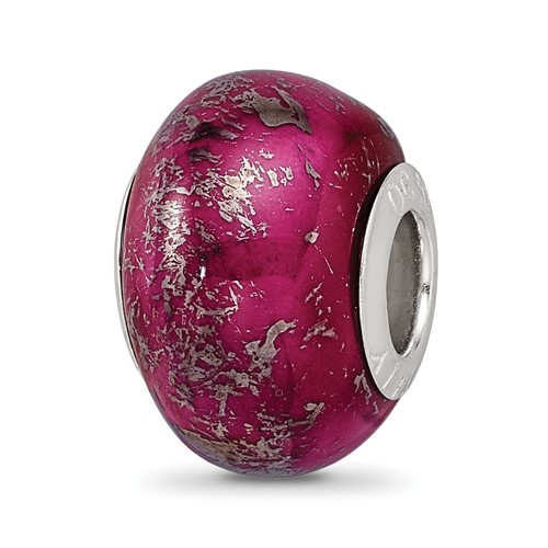 Sterling Silver Reflections Dark Pink with Platinum Foil Ceramic Bead