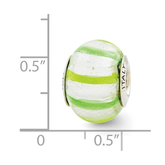 Sterling Silver Reflections Light/Dark Green Italian Murano Glass Bead