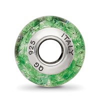 Sterling Silver Reflections Green White Italian Murano Glass Bead view 2