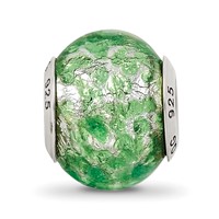 Sterling Silver Reflections Green White Italian Murano Glass Bead view 5
