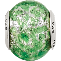 Sterling Silver Reflections Green White Italian Murano Glass Bead view 3