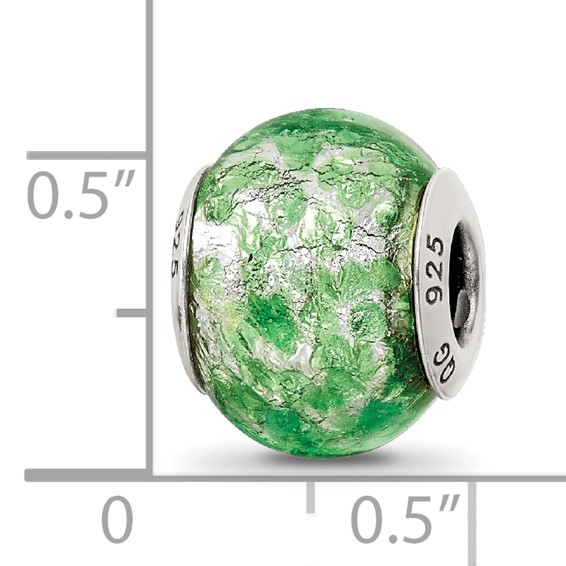 Sterling Silver Reflections Green/White Italian Murano Glass Bead