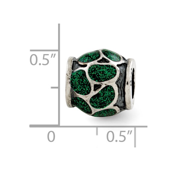 Sterling Silver Reflections Green Enamel w/Sparkles Bead