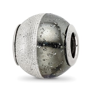 Sterling Silver Reflections Laser Etched and Black w/Sparkles Bead