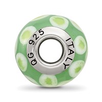 Sterling Silver Reflections Green White Italian Murano Glass Bead view 2