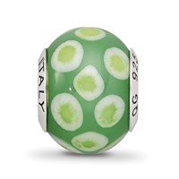 Sterling Silver Reflections Green White Italian Murano Glass Bead view 5
