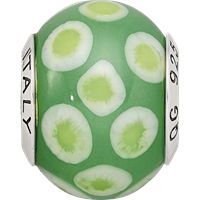 Sterling Silver Reflections Green White Italian Murano Glass Bead view 3