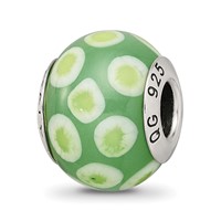 Sterling Silver Reflections Green White Italian Murano Glass Bead view 1