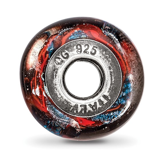 Sterling Silver Reflections Blue w/Orange Swirls Glass Bead