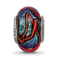 Sterling Silver Reflections Blue W Orange Swirls Glass Bead view 5