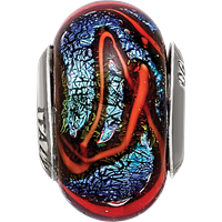 Sterling Silver Reflections Blue W Orange Swirls Glass Bead view 3