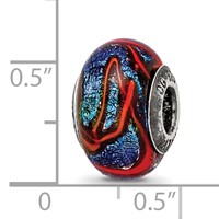 Sterling Silver Reflections Blue W Orange Swirls Glass Bead view 4