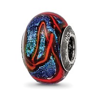 Sterling Silver Reflections Blue W Orange Swirls Glass Bead view 1