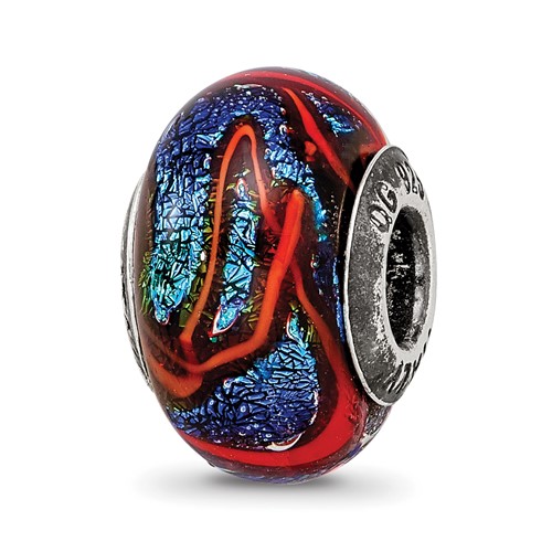 Sterling Silver Reflections Blue with Orange Swirls Glass Bead