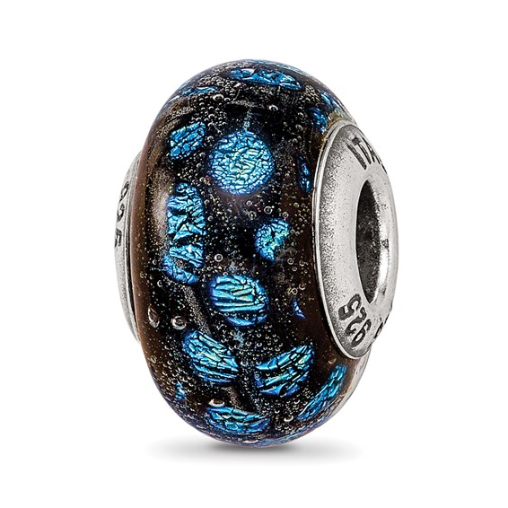 Sterling Silver Reflections Blue Dots Glass Bead