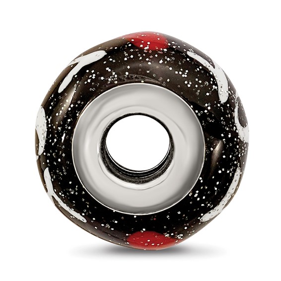 Sterling Silver Reflections Mom w/Hearts Black Italian Glass Bead