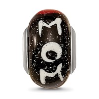 Sterling Silver Reflections Mom with Hearts Black Italian Glass Bead view 3
