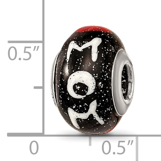 Sterling Silver Reflections Mom w/Hearts Black Italian Glass Bead