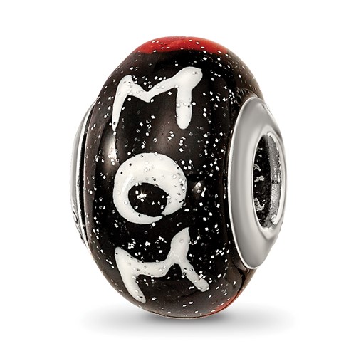 Sterling Silver Reflections Mom with Hearts Black Italian Glass Bead