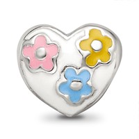 Sterling Silver Reflections Kids Enameled Heart with Flowers Bead view 4