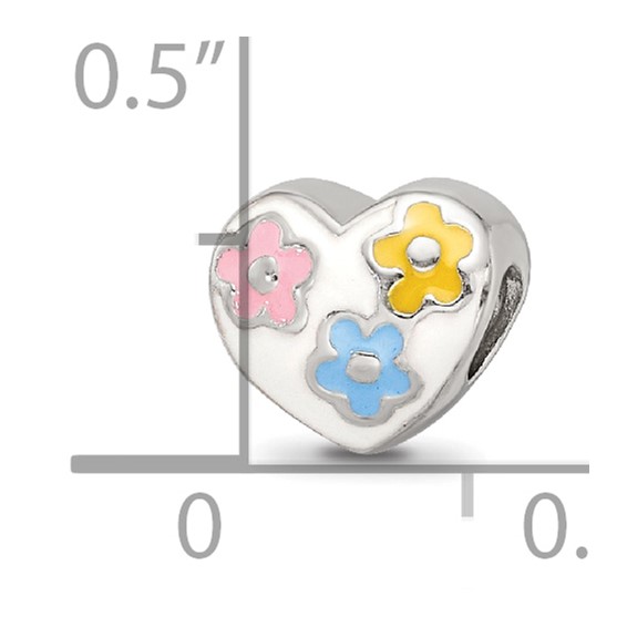 Sterling Silver Reflections Kids Enameled Heart w/Flowers Bead