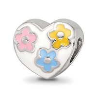 Sterling Silver Reflections Kids Enameled Heart with Flowers Bead view 1