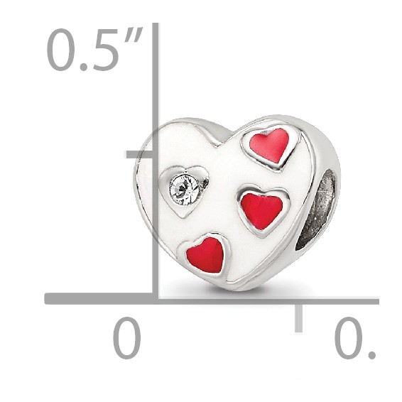 Kids Collection Sterling Silver Crystal and Enameled White Heart with Red Hearts Reflections Bead