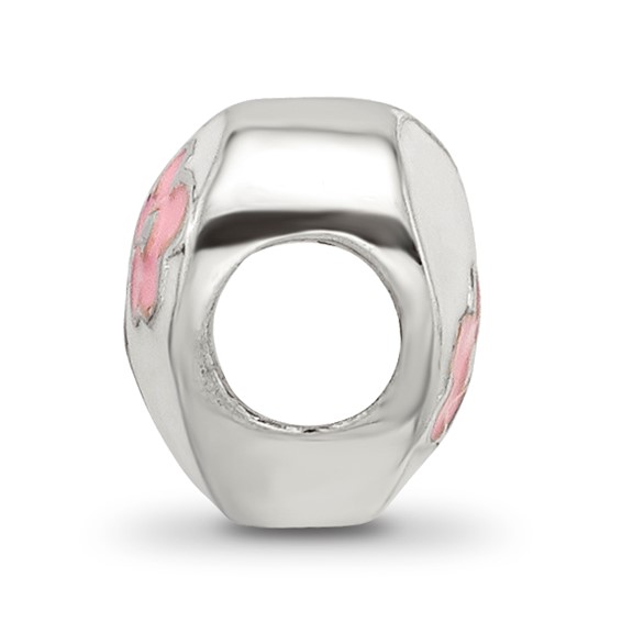 Kids Collection Sterling Silver Enameled White Heart with Pink Flowers Reflections Bead