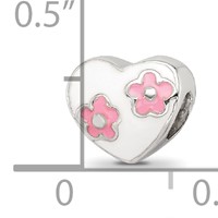 Kids Collection Sterling Silver Enameled White Heart with Pink Flowers Reflections Bead view 3