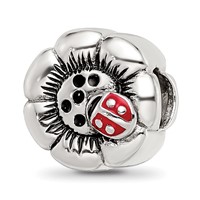 Sterling Silver Reflections Flower with Enameled Ladybug Bead view 1