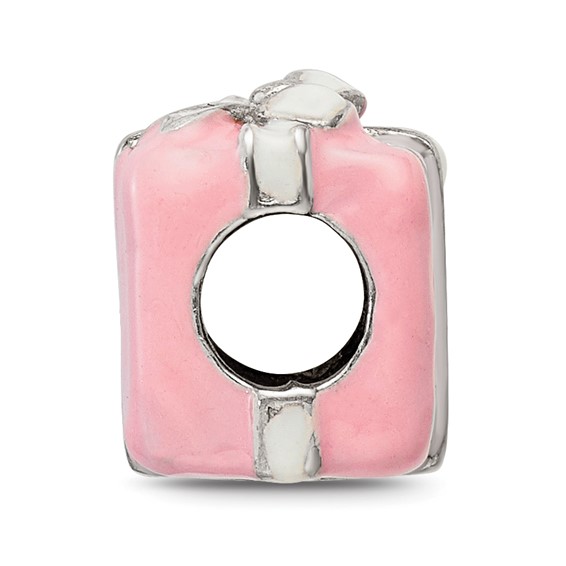 Sterling Silver Reflections Pink & White Enameled Present Bead