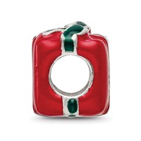 Sterling Silver Reflections Green & Red Enameled Present Bead view 2