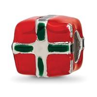 Sterling Silver Reflections Green & Red Enameled Present Bead view 5
