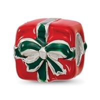 Sterling Silver Reflections Green & Red Enameled Present Bead view 1