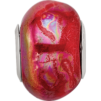 Sterling Silver Reflections Orange Pink Ceramic Bead view 3