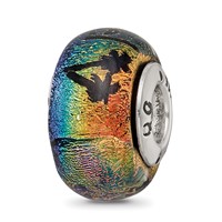 Sterling Silver Reflections Cozumel Orange Dichroic Glass Bead view 5